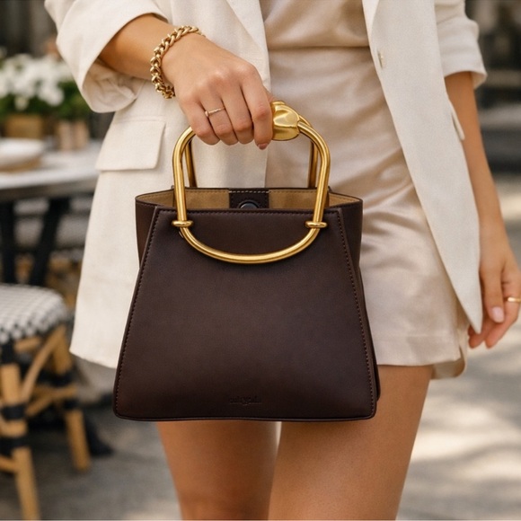 NEW Cult Gaia Maxine Top Handle Bag Luwak Dark Brown Leather - Picture 2 of 9